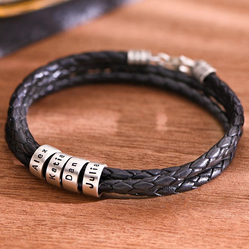 Bracciale Uomo in Pelle Nera – Personalizzabile con Finiture in Argento o Oro