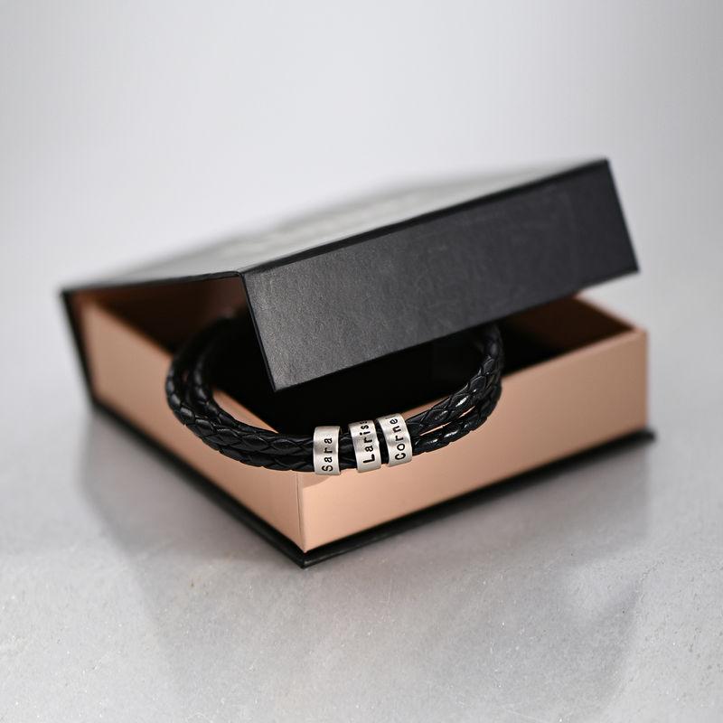 Bracciale Uomo in Pelle Nera – Personalizzabile con Finiture in Argento o Oro