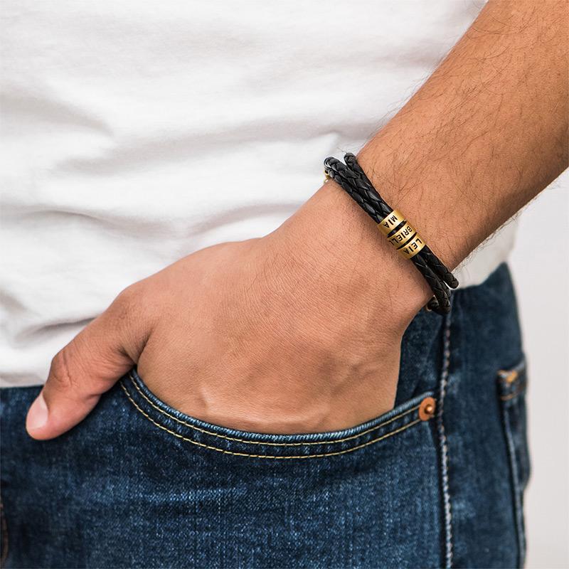Bracciale Uomo in Pelle Nera – Personalizzabile con Finiture in Argento o Oro