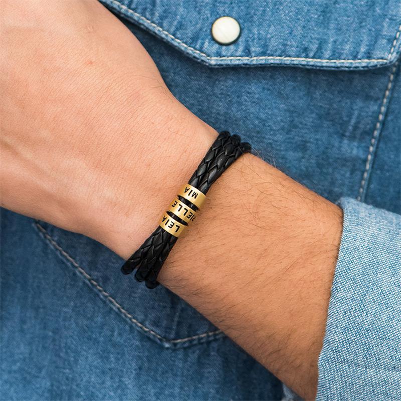 Bracciale Uomo in Pelle Nera – Personalizzabile con Finiture in Argento o Oro