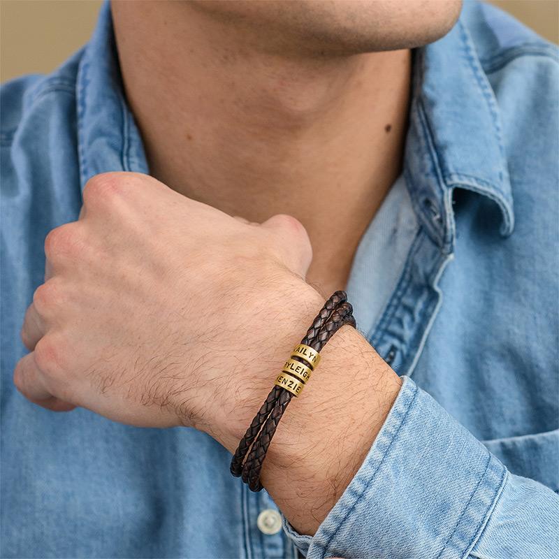 Bracciale Uomo in Pelle Nera – Personalizzabile con Finiture in Argento o Oro